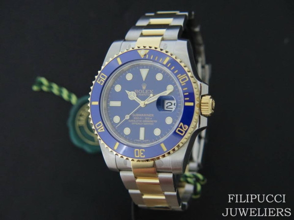 Rolex - Submariner Date Gold/Steel Blue Dial NEW 116613LB  FULL STICKERS