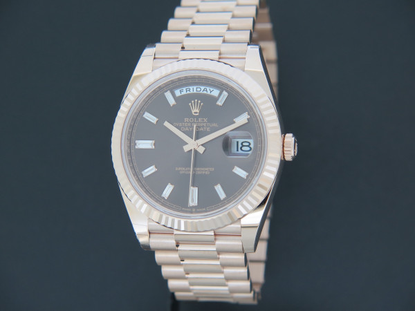 Rolex - Day-Date 40 Everose Gold Baguette Chocolate Dial 228235 NEW 
