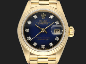 Rolex Lady-Datejust 26 Yellow Gold Blue Diamond Vignette Dial 69178 