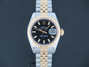 Rolex Lady-Datejust Gold/Steel Black Dial 179173
