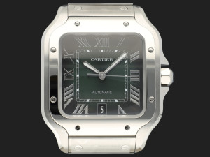 Cartier Santos Large Date Steel Green Roman Dial WSSA0062 NEW