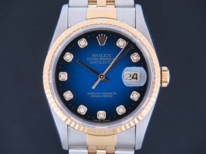 Rolex Datejust Gold/Steel Blue Vignette Diamond Dial 16233