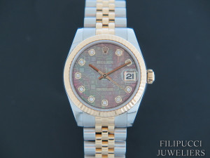 Rolex Datejust Gold/Steel Black MOP Diamond Dial 178273  