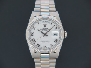 Rolex Day-Date White Gold White Roman Dial 18239