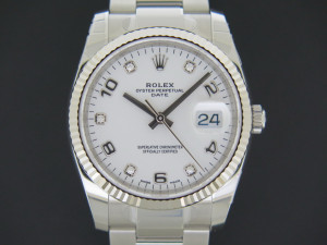 Rolex Date White Diamond Dial NEW 115234
